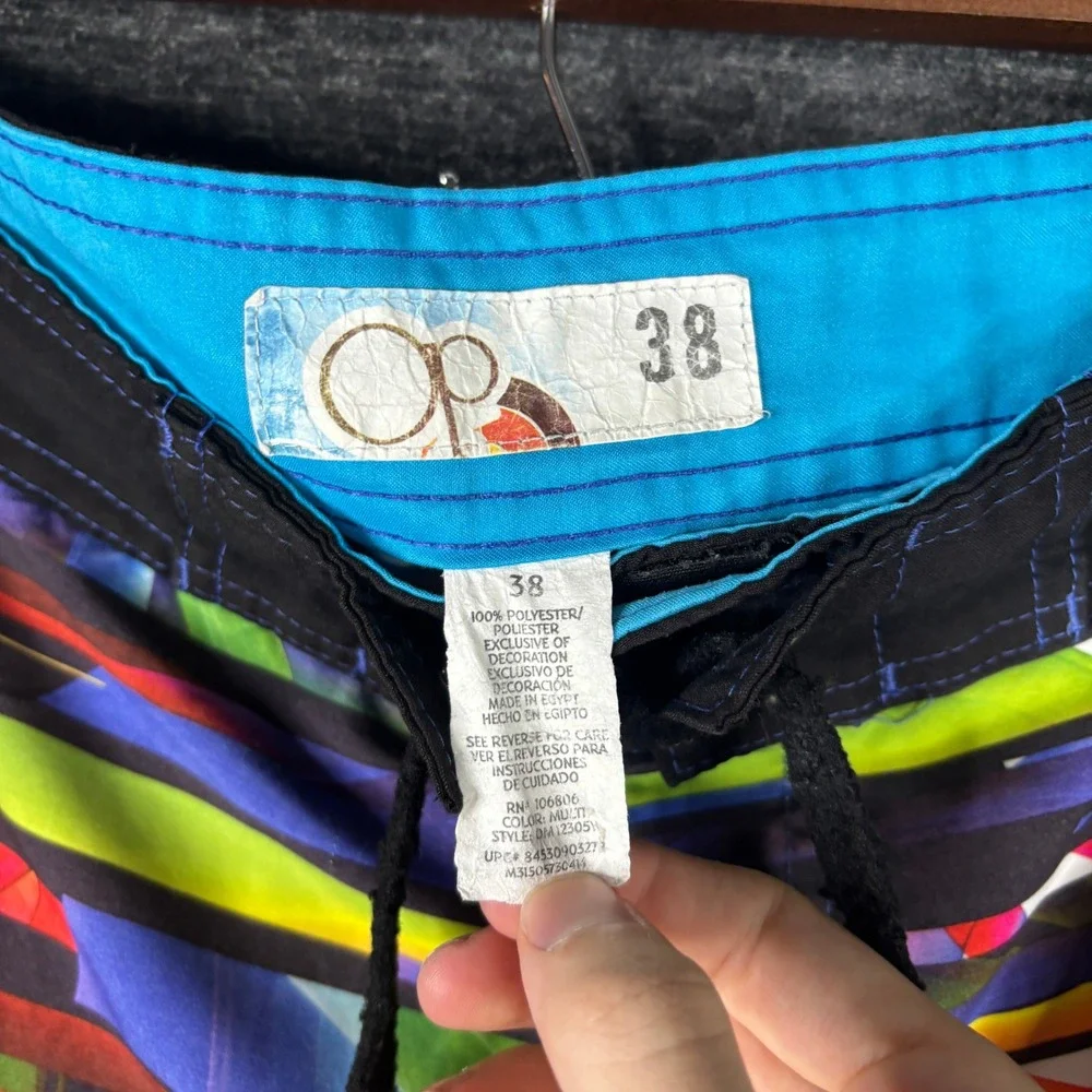Op Ocean Pacific Mens Board Shorts Size 38 Multi Color Abstract Glitch Colorful